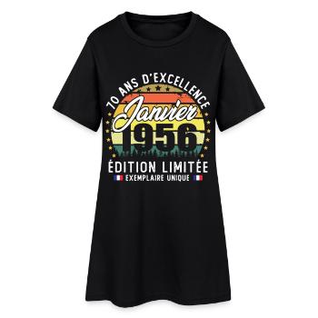 Januar 1956 70-jähriges Jubiläumsgeschenk - Frauen T-Shirt-Kleid - Schwarz - Vorne