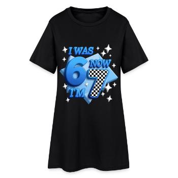 67 Six Sept À damier bleu J’étais Maintenant je suis - Robe T-shirt Femme - noir - Devant