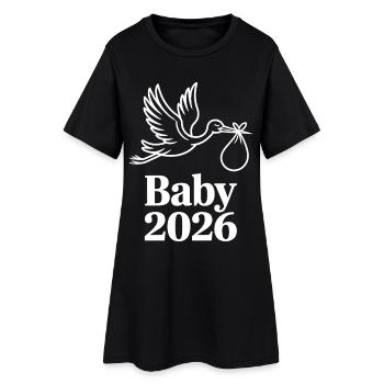 Baby 2026 Storch Geburt Verkündung - Frauen T-Shirt-Kleid - Schwarz - Vorne