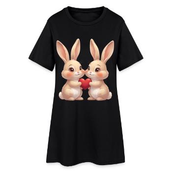 Joie du Cœur de Jumeaux Lapins - Robe T-shirt Femme - noir - Devant