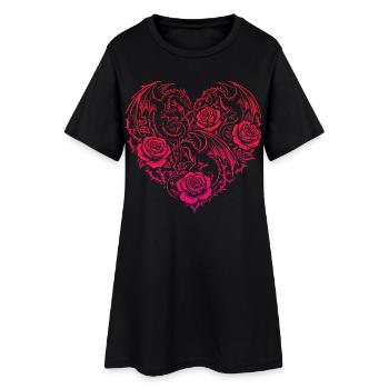 Cœur Romantique Dragon Roses et Amour - Robe T-shirt Femme - noir - Devant