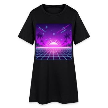 Neon Retro Sunset Grid - Frauen T-Shirt-Kleid - Schwarz - Vorne