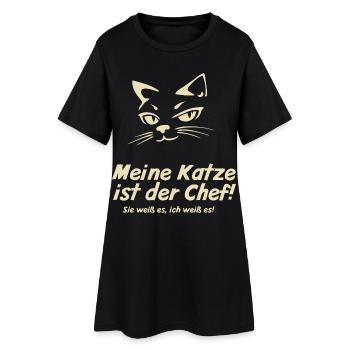 Meine Katze ist der Chef  - Frauen T-Shirt-Kleid - Schwarz - Vorne