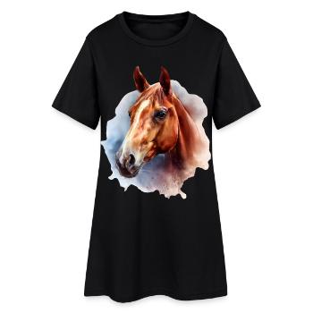Aquarelle de cheval sur fond ciel - Robe T-shirt Femme - noir - Devant