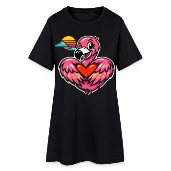 Flamant rose avec symbole de cœur | Un joli cadeau - Robe T-shirt Femme - noir - Devant