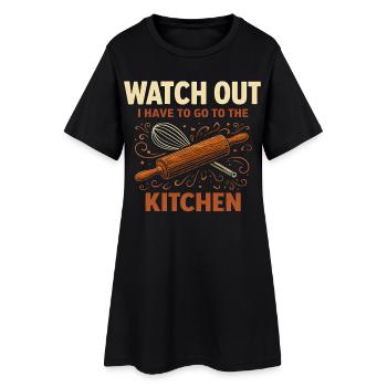 Attention kitchen rolling pin - Women’s T-Shirt Dress - black - Front