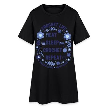 Häkeln Leben Essen Schlaf Häkeln Wiederholen Glückliche Haken - Frauen T-Shirt-Kleid - Schwarz - Vorne