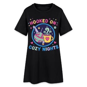 Accro aux nuits douillettes Amant du crochet Drôle - Robe T-shirt Femme - noir - Devant