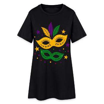 Karneval Masken mit Sternen & bunten Federn - Frauen T-Shirt-Kleid - Schwarz - Vorne