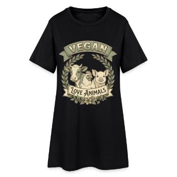 Vegan Love Animals – Design rétro d’amour animal - Robe T-shirt Femme - noir - Devant
