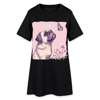 Mops mit Schmetterling - Frauen T-Shirt-Kleid - Schwarz - Vorne