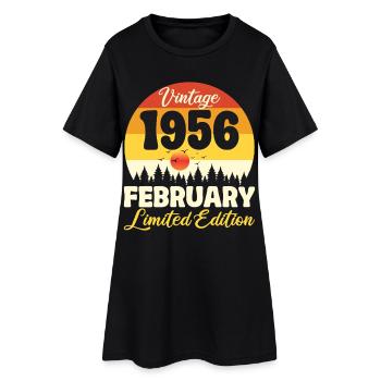 Anniversaire 70 ans Février 1956 Cadeau Vintage - Robe T-shirt Femme - noir - Devant