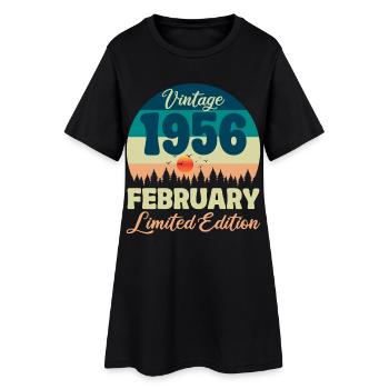 Anniversaire 70 ans Février 1956 Cadeau Vintage - Robe T-shirt Femme - noir - Devant