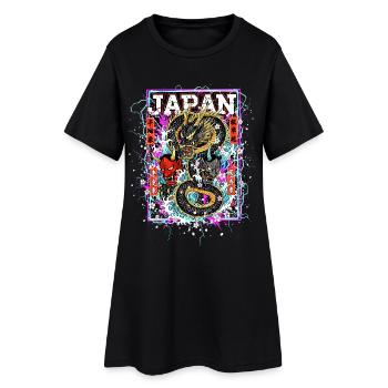 Otaku Samurai & Drache - Cyber Neon Streetart - Frauen T-Shirt-Kleid - Schwarz - Vorne
