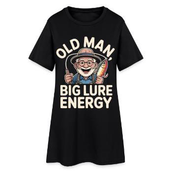 Vieil Homme Grand Leurre Énergie Pêcheur drôle Grand-père - Robe T-shirt Femme - noir - Devant