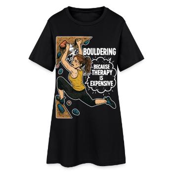 Bouldern statt Therapie – Lustiges Kletter Shirt - Frauen T-Shirt-Kleid - Schwarz - Vorne