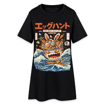 La Grande Chasse aux œufs – Style rétro japonais de Pâques - Robe T-shirt Femme - noir - Devant