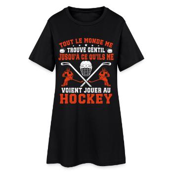 jouer au hockey cadeau drôle hockey sur glace - Women’s T-Shirt Dress - black - Front