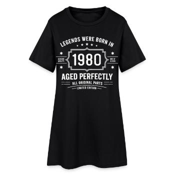 Vintage original des années 1980 | Cadeau d’anniversaire 1980 - Robe T-shirt Femme - noir - Devant