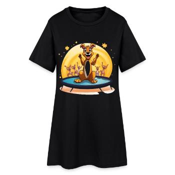 Fröhlicher Hund auf Trampolin - Frauen T-Shirt-Kleid - Schwarz - Vorne