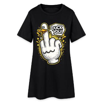 Baisse-toi ! Motif de doigt d’honneur en canard malicieux - Robe T-shirt Femme - noir - Devant