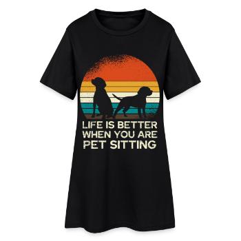Coucher de soleil rétro pour garder un chien - Robe T-shirt Femme - noir - Devant
