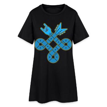 Neonblauer Gitarrenknoten-Emblem - Frauen T-Shirt-Kleid - Schwarz - Vorne