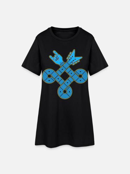 Emblème du nœud de guitare bleu néon - Robe T-shirt Femme - noir