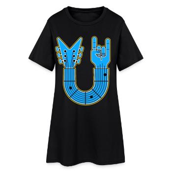 Guitare en U bleue avec main rock - Robe T-shirt Femme - noir - Devant
