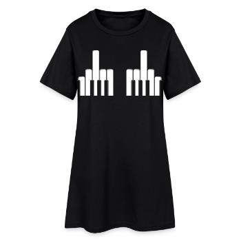 Klaviertasten Mittelfinger - Frauen T-Shirt-Kleid - Schwarz - Vorne