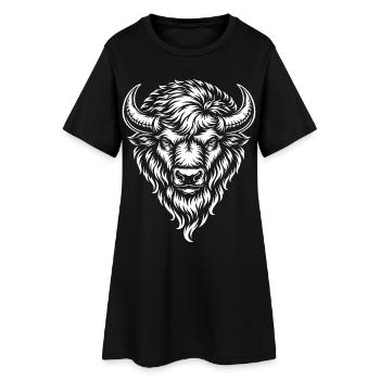 Tribal Bison – Mystisches Wildtier Motiv - Frauen T-Shirt-Kleid - Schwarz - Vorne