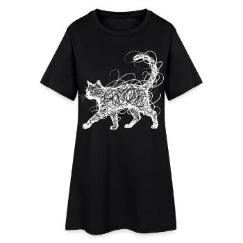 Minimalist Scribble Cat Line Art Japanese - Women’s T-Shirt Dress - black - Front