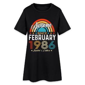 Février 1986 Vintage Rétro Anniversaire - Robe T-shirt Femme - noir - Devant