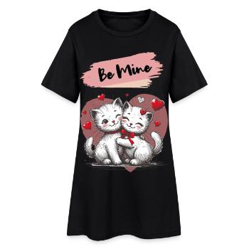 Be Mine Cat Cuddle with Hearts - Women’s T-Shirt Dress - black - Front
