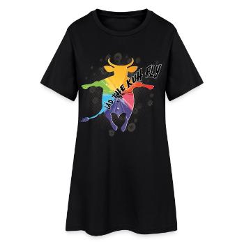 Regenbogen Kuh im Flug - Frauen T-Shirt-Kleid - Schwarz - Vorne