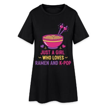 Nur ein Mädchen, das Ramen und koreanische K-Pop-Musik liebt - Frauen T-Shirt-Kleid - Schwarz - Vorne
