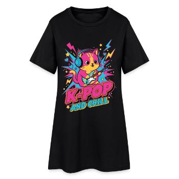 Chat K-Pop mignon K-POP AND CHILL Anime de musique coréenne - Robe T-shirt Femme - noir - Devant