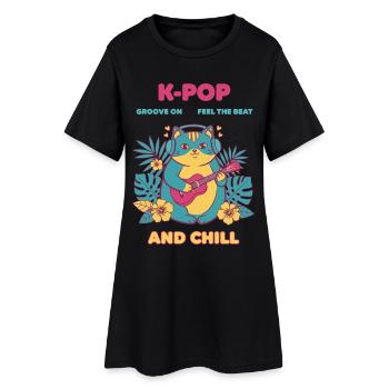Groove K-POP sur Feel The Beat And Chill Cat - Robe T-shirt Femme - noir - Devant