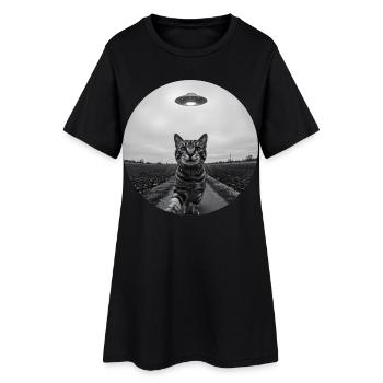 Design drôle d’extraterrestre d’un chat spatial OVNI - Robe T-shirt Femme - noir - Devant