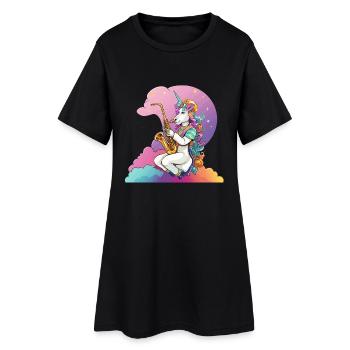 Saxophone Unicorn dans l’Arc-en-ciel - Robe T-shirt Femme - noir - Devant