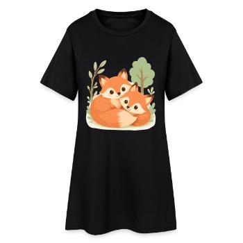 Couple de renards mignons dans la forêt - Robe T-shirt Femme - noir - Devant