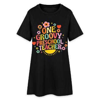 Groovy preschool teacher with heart and flowers - Women’s T-Shirt Dress - black - Front