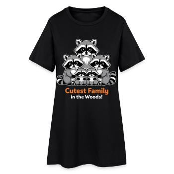 Famille de ratons laveurs mignons - Robe T-shirt Femme - noir - Devant