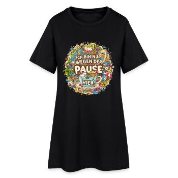 Ich bin nur wegen der Pause hier | Kaffee Doodle - Frauen T-Shirt-Kleid - Schwarz - Vorne