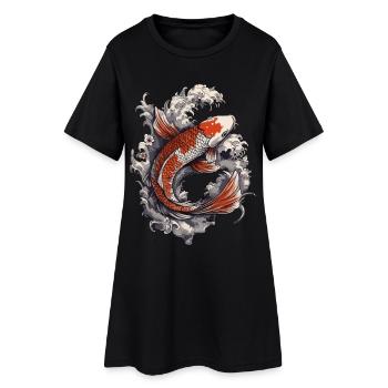Koi im Wellenrausch - Frauen T-Shirt-Kleid - Schwarz - Vorne