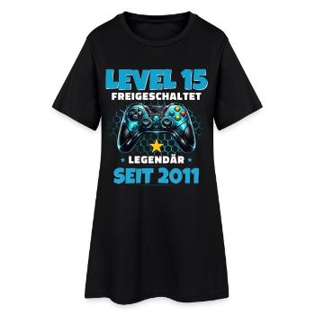 15. Geburtstag Gamer Shirt Level 15 freigeschaltet - Frauen T-Shirt-Kleid - Schwarz - Vorne