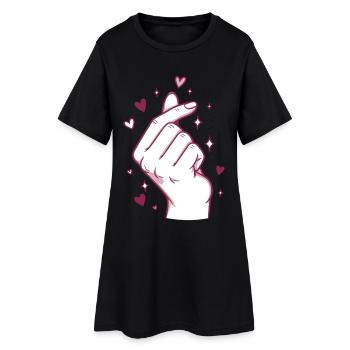 Kpop Musique coréenne Doigts mignons Cœur Amour Corée - Robe T-shirt Femme - noir - Devant