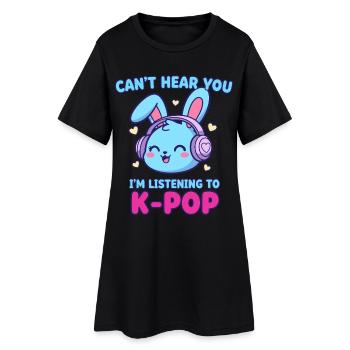 Ich höre dich nicht. Ich höre K-Pop Bunny Koreanisch - Frauen T-Shirt-Kleid - Schwarz - Vorne