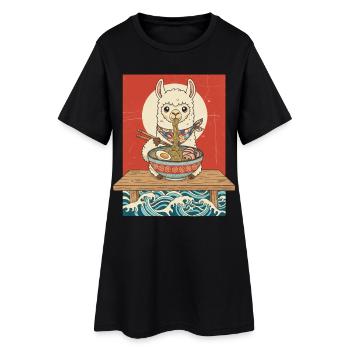 Nouilles ramen au lama Kawaii - Robe T-shirt Femme - noir - Devant