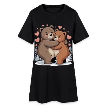 Two bears hug with hearts - Women’s T-Shirt Dress - black - Front